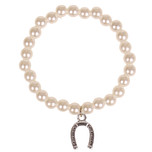 Kinderarmbandje Ivoorkleurige Imitatie Parels 6mm - Hangertje Hoefijzer zilverkleurig 1cm