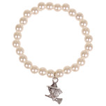 Kinderarmbandje Ivoorkleurige Imitatie Parels 6mm - Hangertje Heksje zilverkleurig 1,5cm