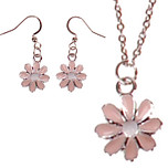 Set - Kinderketting 45cm RVS - Oorbellen Zilverkleurig - Hangertjes Roze Emaille Bloemetje Zilverkleurig 1,5cm