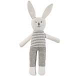 Knuffelkonijn gebreid wit met grijze broek en gestreepte trui - 28cm