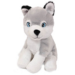 Eco Knuffel Husky Grijs-Wit Zittend - Geborduurde Ogen - 16 cm