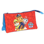 Etui 3-Vaks - Paw Patrol - Rubble & Chase & Marshall - Rood/Blauw - Originele Licentie - 21,5x12x1-9cm