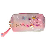 Toilettas / Grote Etui - Poes Princess - So Cute - Transparant met Bloemetjes - Roze & Geel & Groen - 19x11cm