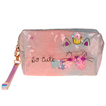 Toilettas / Grote Etui - Poes Princess - So Cute - Transparant met Bloemetjes - Perzik & Groen - 19x11cm