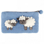 Vilten Portemonnee Blauw met rits en 2 Schaapjes Wit/Grijs  - 20x11cm