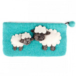 Vilten Portemonnee Turquoise met rits en 2 Schaapjes Wit/Grijs  - 20x11cm