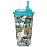Dubbelwandige Drinkbeker met Rietje - Volkswagen T1 Busjes blauw Adventure - 500ml