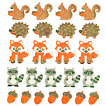 Foam Stickers - Bosdieren met Glitters - 24 Stuks - 2.5-4.2cm - Eekhoorn & Egel & Vos & Wasbeer & Eikeltjes 
