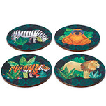 Onderzetters - Animal Kingdom - Wilde Dierenrijk - Zebra/Orang-Oetan/Tijger/Leeuw - Set van 4 - Kurk - 10cm