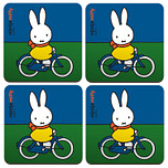 Onderzetter - Nijntje Fietst - Set van 4 - Blauw/Groen - Kurk - 9,5x9,5