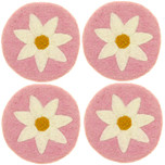 Vilten Onderzetters - Set 4 stuks - Roze met Witte Margriet - 10 cm - Fairtrade
