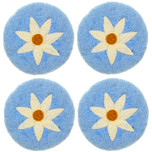 Vilten Onderzetters - Set 4 stuks - Blauw met Witte Margriet - 10 cm - Fairtrade