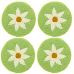 Vilten Onderzetters - Set 4 stuks - Groen met Witte Margriet - 10 cm - Fairtrade