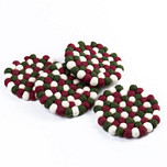 Onderzetters - Vilt 10 cm Rond - Rood/Groen/Wit - Set 4st - Fairtrade