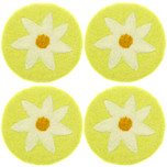 Vilten Onderzetters - Set 4 stuks - Groengeel met Witte Margriet - 10 cm - Fairtrade
