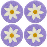 Vilten Onderzetters - Set 4 stuks - Lila met Witte Margriet - 10 cm - Fairtrade