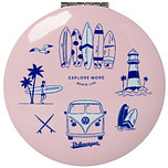 Make-Up Spiegeltje - VW Volkswagen T1 Busje - Explore More Beach Life - Roze - Originele Licentie - 6,5cm