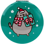Make-up Spiegeltje - Pusheen the Cat - Kerstmis Sneeuw Cadeautje - Mosgroen - Compact met Klepje - 6,5x6,5x1cm