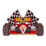 Strijkapplicatie F1 Raceauto Rood met Vlaggen 7,5x5,5cm
