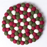 Onderzetter Vilt - Rood/Groen/Wit - 20 cm Rond - Balletjes - Fairtrade 