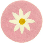 Vilten Onderzetter Rond- Roze met Witte Margriet - 20 cm - Fairtrade Homedeco