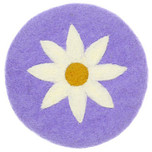 Vilten Onderzetter Rond - Lila met Witte Margriet - 20 cm - Fairtrade Homedeco