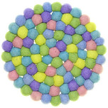 Vilten Onderzetter Rond - Bolletjes Volle Pastelkleuren - 20 cm - Fairtrade Homedeco