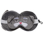 Reiskussen & Slaapmasker Hondje Rond - Grijs - Hoogte 15.5cm Breedte 15cm Diepte 9cm Open 15.5x29x6cm
