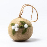 Kerstbal Vilt - Mistletoe Small - Beige/Groen/Wit - 5cm - Rond - Fairtrade