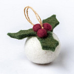Kerstbal Vilt - Hulst / Holly Berry Small 3D - 5cm - Rond - Fairtrade