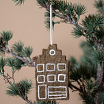 Hanger Vilt - Grachtenhuisje Trapgevel Geborduurd - Gingerbread - 11x6cm - Bruin/Wit - Fairtrade