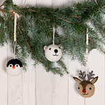 Kerstballen Vilt - Set Winterdieren - Pinguin/IJsbeer/Rudlof Rendier - 8cm - Set 3 Stuks - Fairtrade