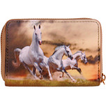 Portemonnee 3 galopperende witte paarden - 14x9cm