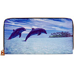 Portemonnee met 2 dolfijnen bij tropisch eiland - 19,5x10cm