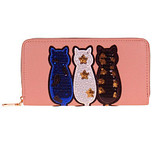 Portemonnee roze met drie gekleurde poesjes en pailletjes - 20x11 cm