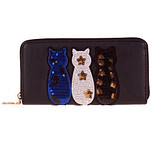 Portemonnee zwart met drie gekleurde poesjes en pailletjes - 20x11 cm