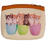 Kleine portemonnee met 6 kittens in bloempotten - 11x9cm