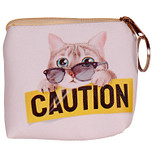 Portemonneetje rits wit met poesje met bril "caution" - 8x9cm