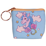 Portemonneetje rits eenhoorn lichtblauw met wolken - 8x9cm
