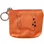 Portemonneetje rits 2 getekende poezen lichtbruin - 10x11cm