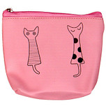 Portemonneetje rits 2 getekende poezen roze - 10x11cm