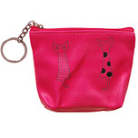 Portemonneetje rits 2 getekende poezen fuchsia - 10x11cm