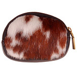 Kleine lederen ritsportemonnee met nepdierenvacht - bruin/wit - 11x9cm