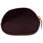 Kleine lederen ritsportemonnee met nepdierenvacht - zwart - 11x9cm