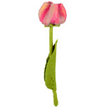 Vilten Tulp Roze en Geel op Groene Steel - 32cm