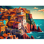 Schilderen op Nummer Set - Mediterraans Stadje aan Zee - incl. Verf & Penselen - 30x40cm