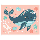 Schilderen op Nummer Set - Kind 6+ - Walvis Zeeleven Pastel - Plaat Karton + Bonusplaat - incl. Verf & Penselen - 18x24cm