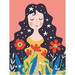 Schilderen op Nummer Set - Jonge Vrouw Sterren & Bloemen - incl. Verf & Penselen - 30x40cm