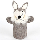 Vilten handpop wolf 3D grijs - 31cm
