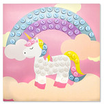 Knutselset Kind 3+ - Eenhoorn Regenboog Wolken Roze - Knopen Plakken 88st - Hobby - 22x22cm